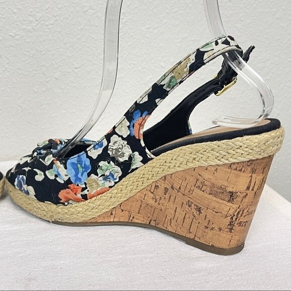 Seychelles Black Floral Cork Wedge Sling-back Sandals 7.5 - Picture 6 of 8